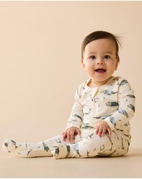 Wilson & Frenchy - Woolly Whales Organic Zipsuit With Feet - Babies