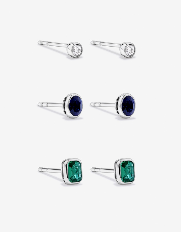Michael Hill - Laboratory-Grown Diamond, Created Emerald & Created Sapphire Stud Gift Set in Silver
