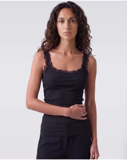 Style Addict - Lace Trim Tank - Black