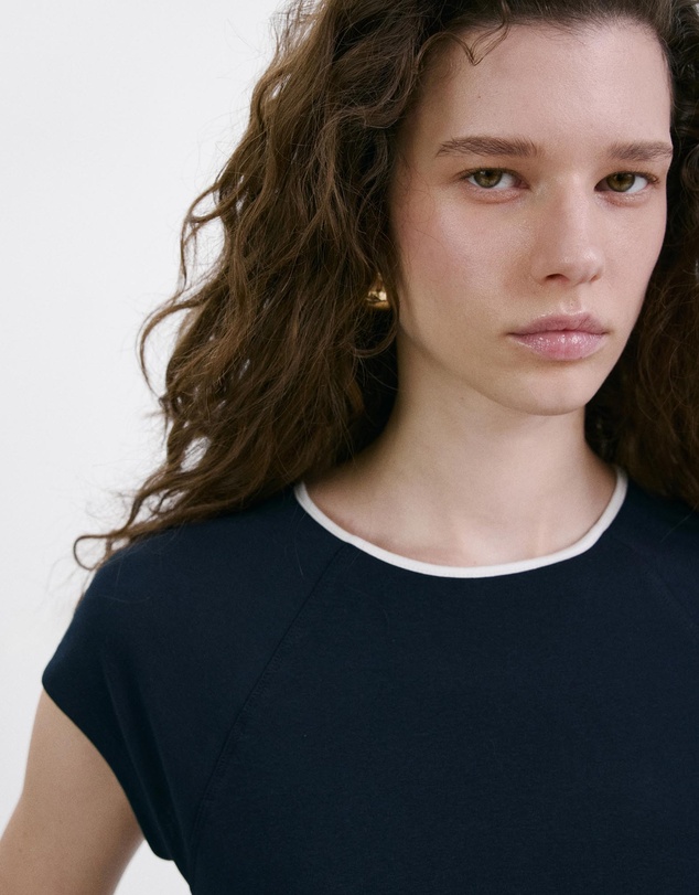 M.N.G - Cotton T-Shirt with Contrast Piping