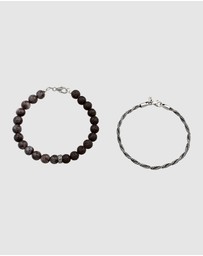 Kuzzoi - ICONIC EXCLUSIVE - Bracelet Male Beads Grey Lavakite and Black Lava 925 Sterling Silver