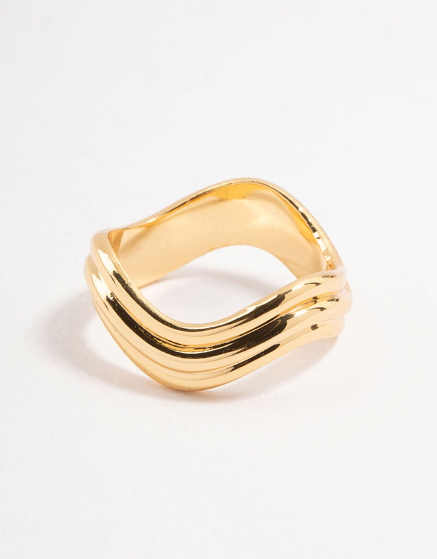 Lovisa - Waterproof Gold Plated Stainless Steel Wave Cocktail Ring