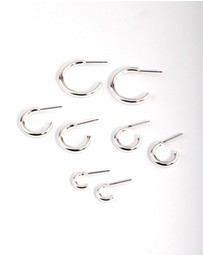 Lovisa - Silver Basic Round Hoop Earrings 4-Pack