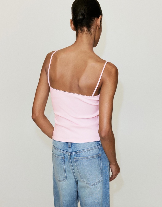 M.N.G - Ribbed Pink Embroidered Top