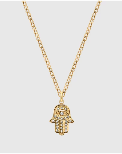 Nialaya Jewellery - Men's Hamsa Hand Necklace in Gold