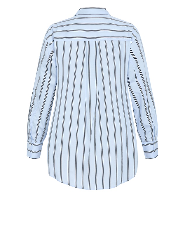 City Chic - Plus size Chiara Oversized Longline Stripe Cotton Shirt - baby blue