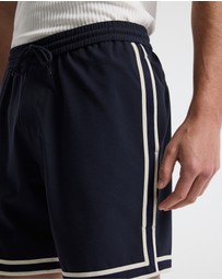 Calibre - Stripe Trim Textured Shorts Navy