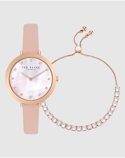 Ted Baker - Ammy Iconic Pink Leather Watch and Bracelet Gift Set