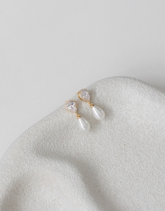The White Collection - Sara - Elegant Gold Pearl Bridal Earrings