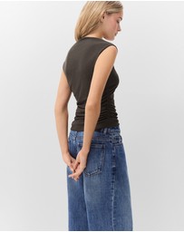 UNISON - Sleeveless Ruched Mesh Top