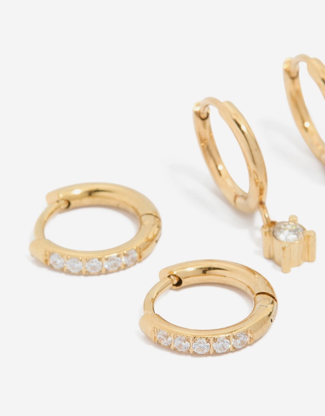 Lovisa - Waterproof Gold Plated Stainless Steel Diamante Earrings 3-Pack