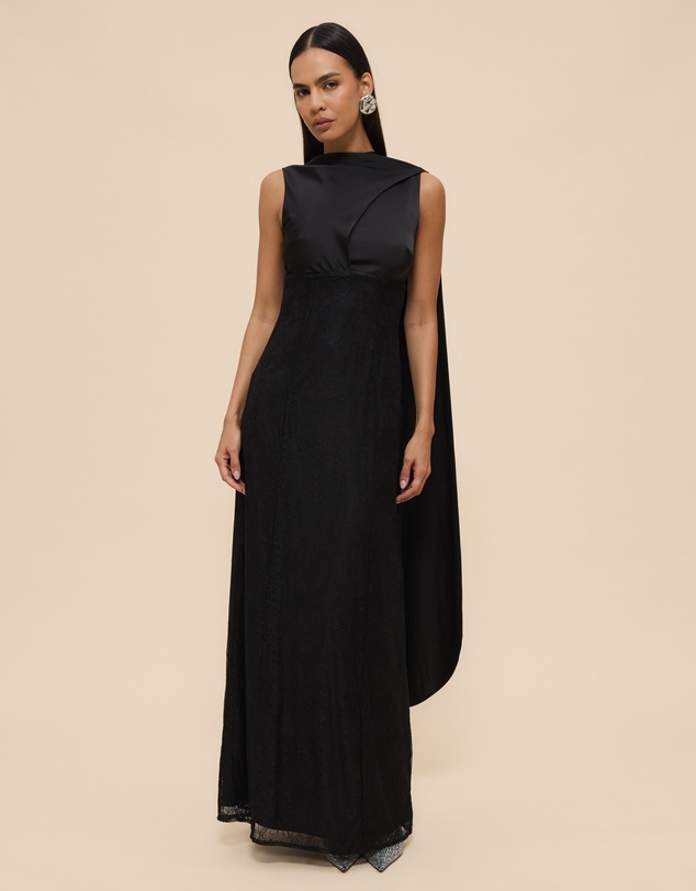 CHANCERY - Nia Self Scarf Satin and Lace Maxi Dress