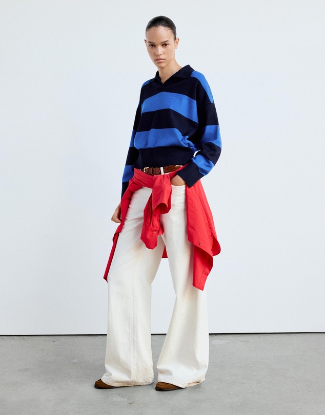 M.N.G - Striped Polo-Neck Sweater