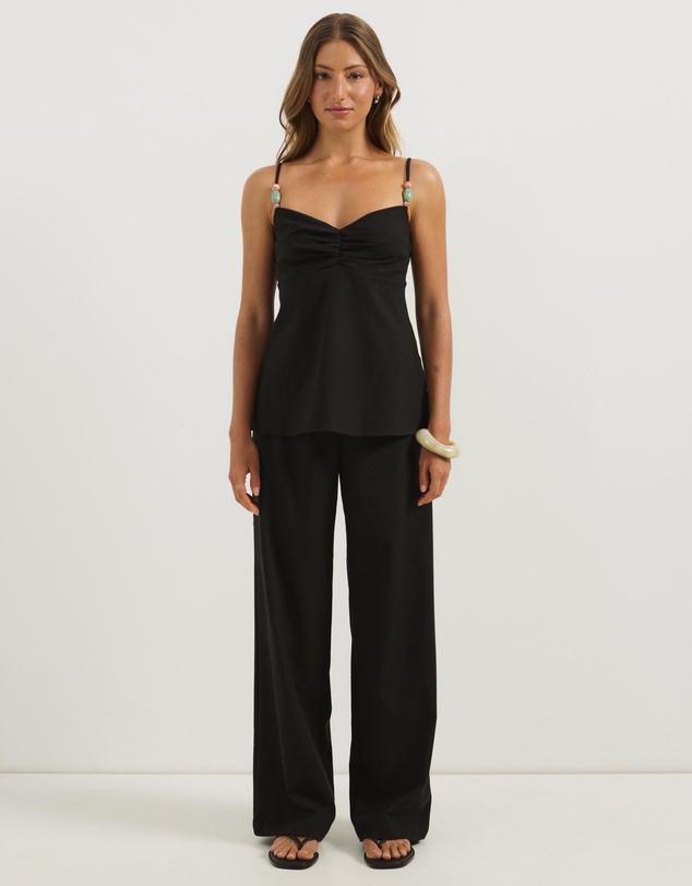 Atmos&Here - Ayla Linen Blend Pants With Bead Tie Detail