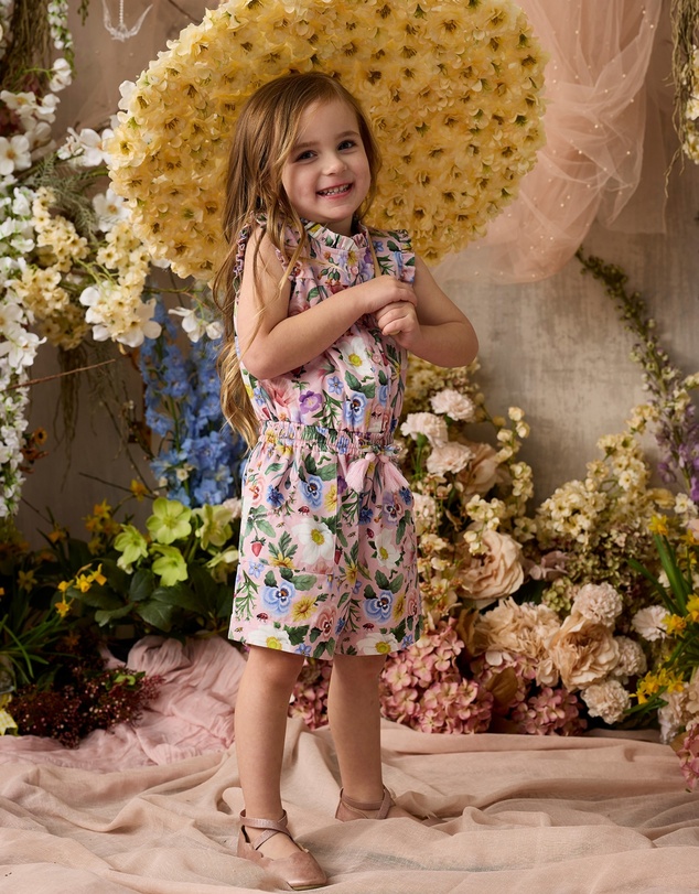 Fleur Harris - 'Heirloom Treasures' Saffron Playsuit in Pink Floral