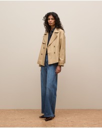 Trenery - Cotton Twill Cropped Trench Coat in Dark Camel