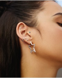 Ania Haie - Silver Large Star-Shaped Pave Hoop Earrings