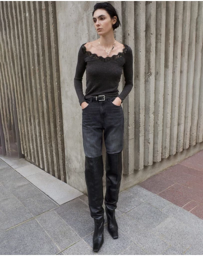 M.N.G - Lace-Trimmed Scoop-Neck Top