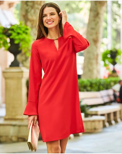 Sosandar - Tab Detail Fluted Sleeve Shift Dress