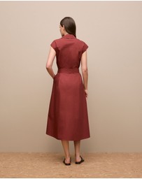 Trenery - Poplin Cap Sleeve Shirt Dress in Deep Red