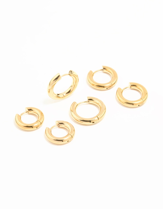 Lovisa - Waterproof Gold Plated Stainless Steel Thick Earrings 3-Pack