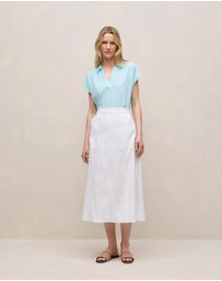 Trenery - Linen Cotton Relaxed Cap Sleeve Polo in Pastel Blue