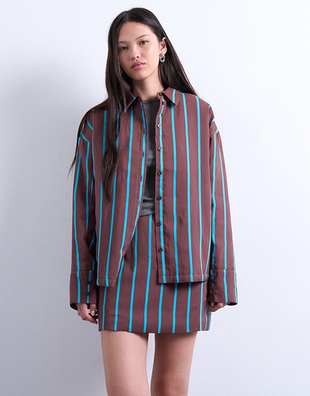 TOPSHOP - Co-ord Quilted Oversized Stripe Shirt