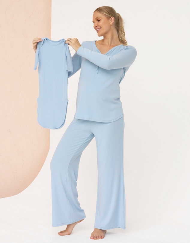 Angel Maternity - 3-Piece Isabelle Maternity Sleepwear Set - Baby Blue