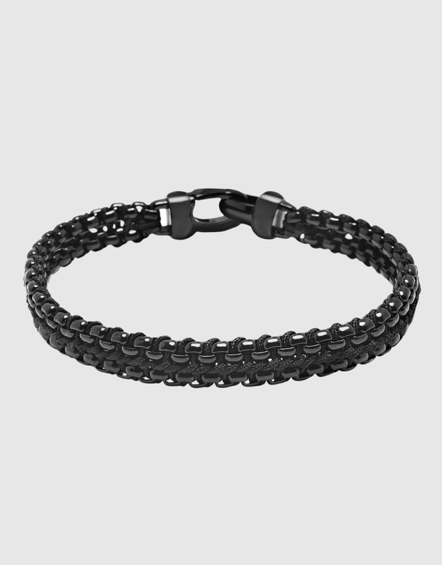 Nialaya Jewellery - Total Black Woven 8mm Box Chain Bracelet