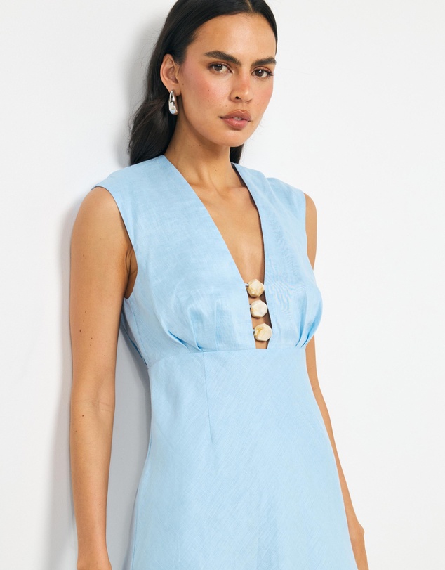AERE - Orli Bead Detail Linen Midi Dress