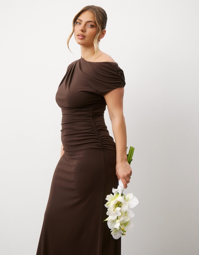Six Stories - Asymmetric Neck Stretch Sculpt Bridesmaid Dress
