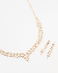 Lovisa - Gold Cubic Zirconia 2 Row Necklace and Earrings Set