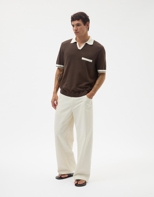 AERE - Contrast Linen Blend Polo