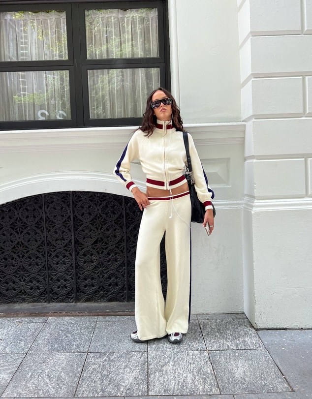 Beginning Boutique - Luna Cream Knit Jacquard Track Pants