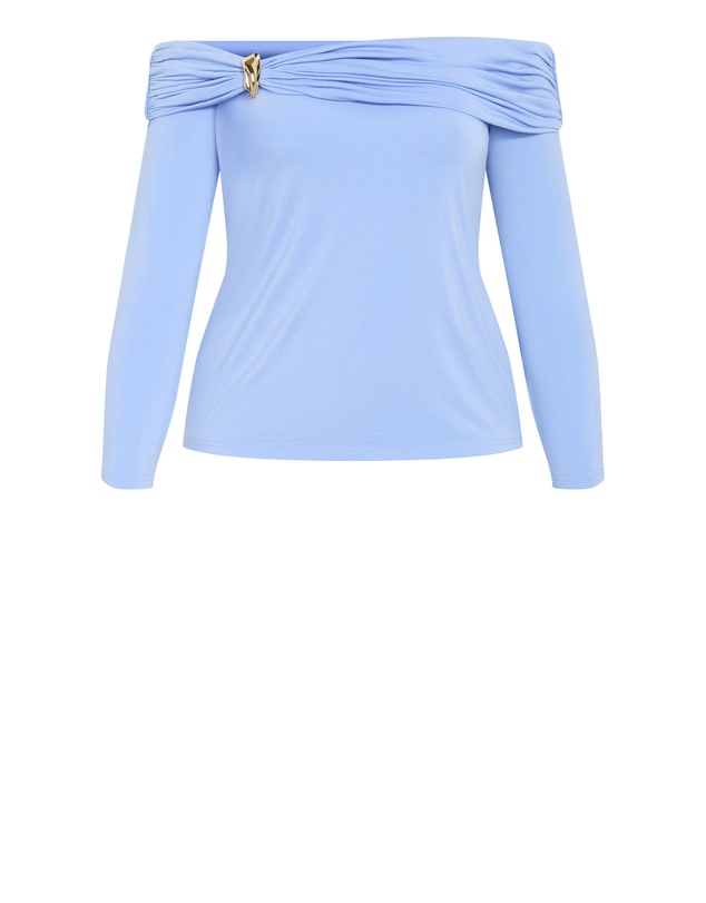 City Chic - Plus size Buckle Detail Top - sky blue
