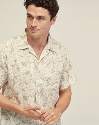 Oxford - Vinny Linen Blend Printed Short Sleeve Shirt