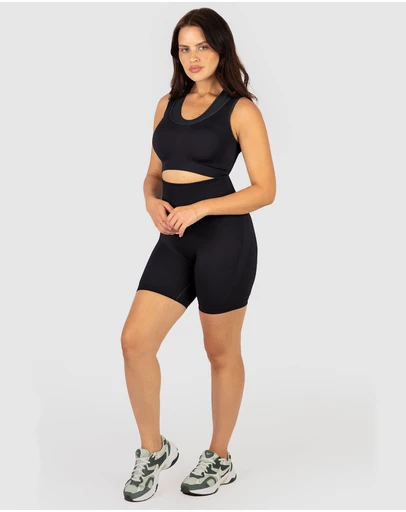 B Free Intimate Apparel - Double Racer Padded Sports Bra & High Waist Midi Biker Shorts Set