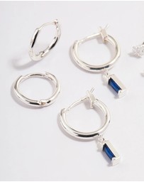 Lovisa - Silver Plated Brass Cubic Zirconia Sapphire Cut Huggie Earrings 6-Pack