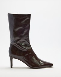 AERE - Anais Square Toe Heeled Leather Ankle Boots