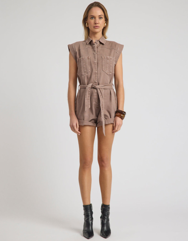 ONE TEASPOON - Bandit Aviator Mini Denim Jumpsuit - Espresso Brown