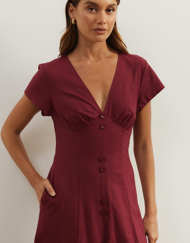 Atmos&Here - Josie Collared Linen Blend Midi Dress