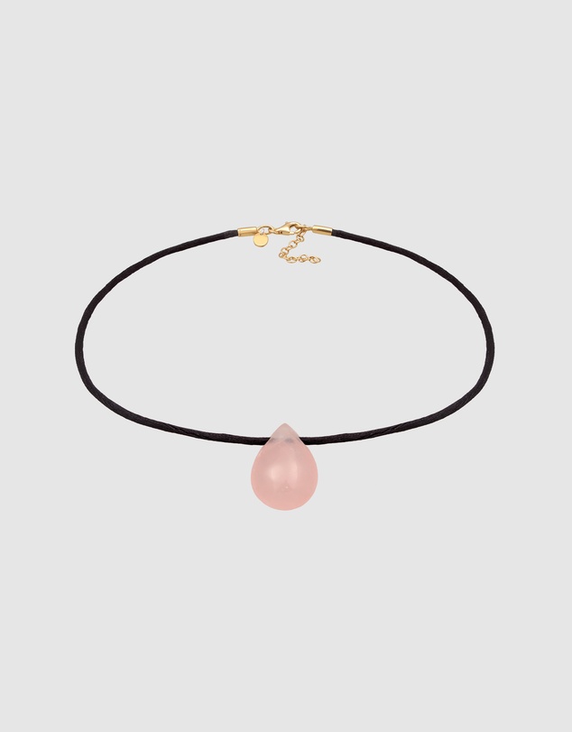 Elli Jewelry - Necklace Choker Drop Pendant Satin With Quartz Pink In 925 Sterling Silver Gold Plated