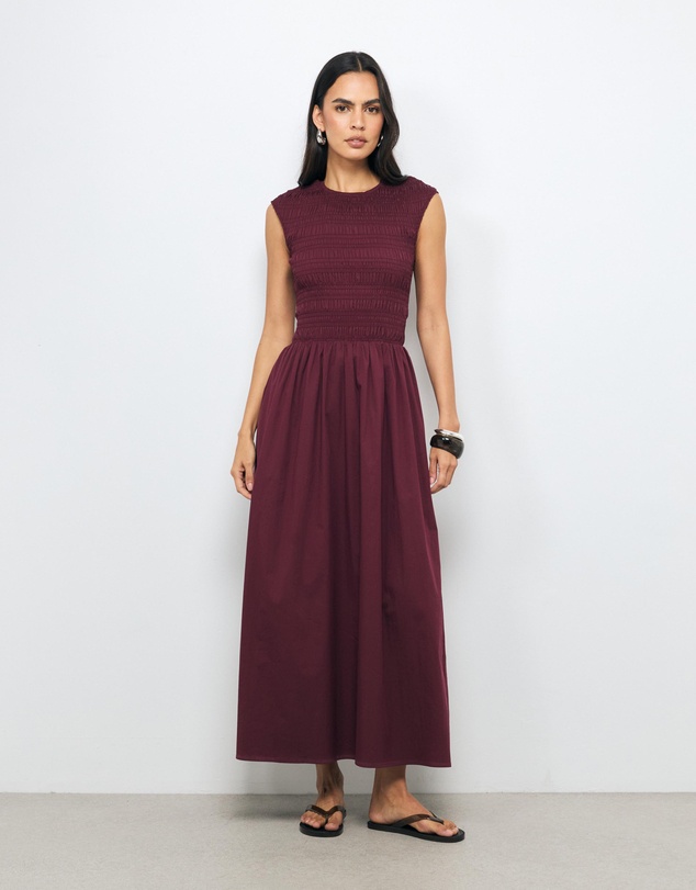 AERE - Esme Shirred Cotton Midi Dress