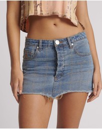 ONE TEASPOON - Junkyard Low Waist Mini Denim Skirt - Tropical Blue