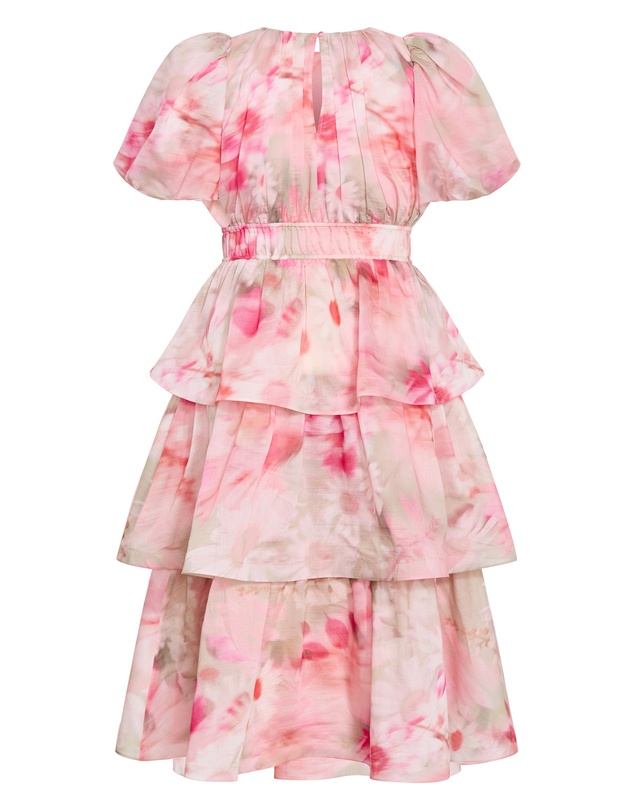 City Chic - Plus size Heavenly Garden Print Ruffle Maxi Dress - salmon pink
