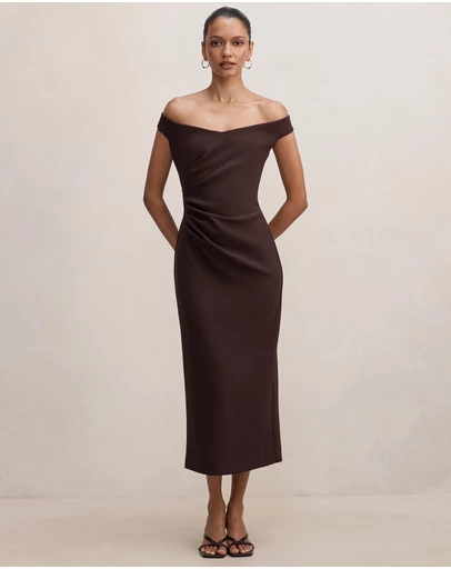 Forever New Petite - Zaria Petite Off Shoulder Draped Midi Dress