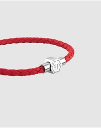 Philipp Plein - PLEIN TAG Silver-Tone  Red Leather Bracelet