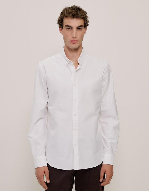 Trenery - Regular Fit Cotton Monogram Oxford Shirt in White