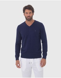Coast Clothing - V-Neck Cotton Jumper - Navy