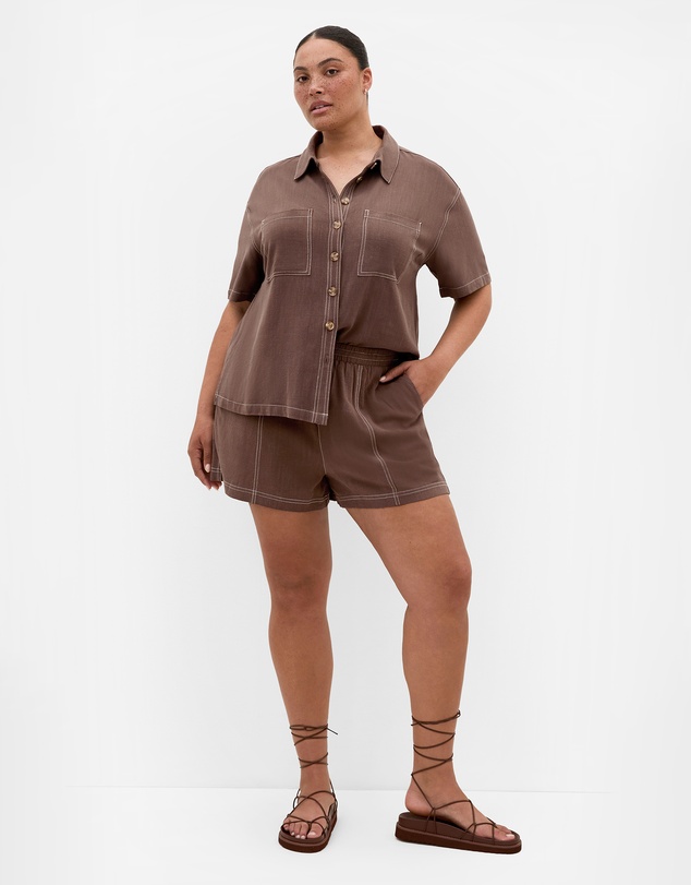 City Chic - Plus size Tia Stitch Detail Shirt - chocolate